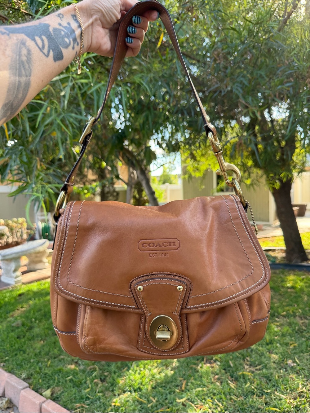 Coach Legacy Ali Leather Flap Shoulder Bag F12854 2008 Whiskey Brown Vintage Y2K
